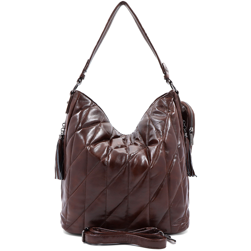 Női steppelt táska típusú táska függő pénztárcával – barna