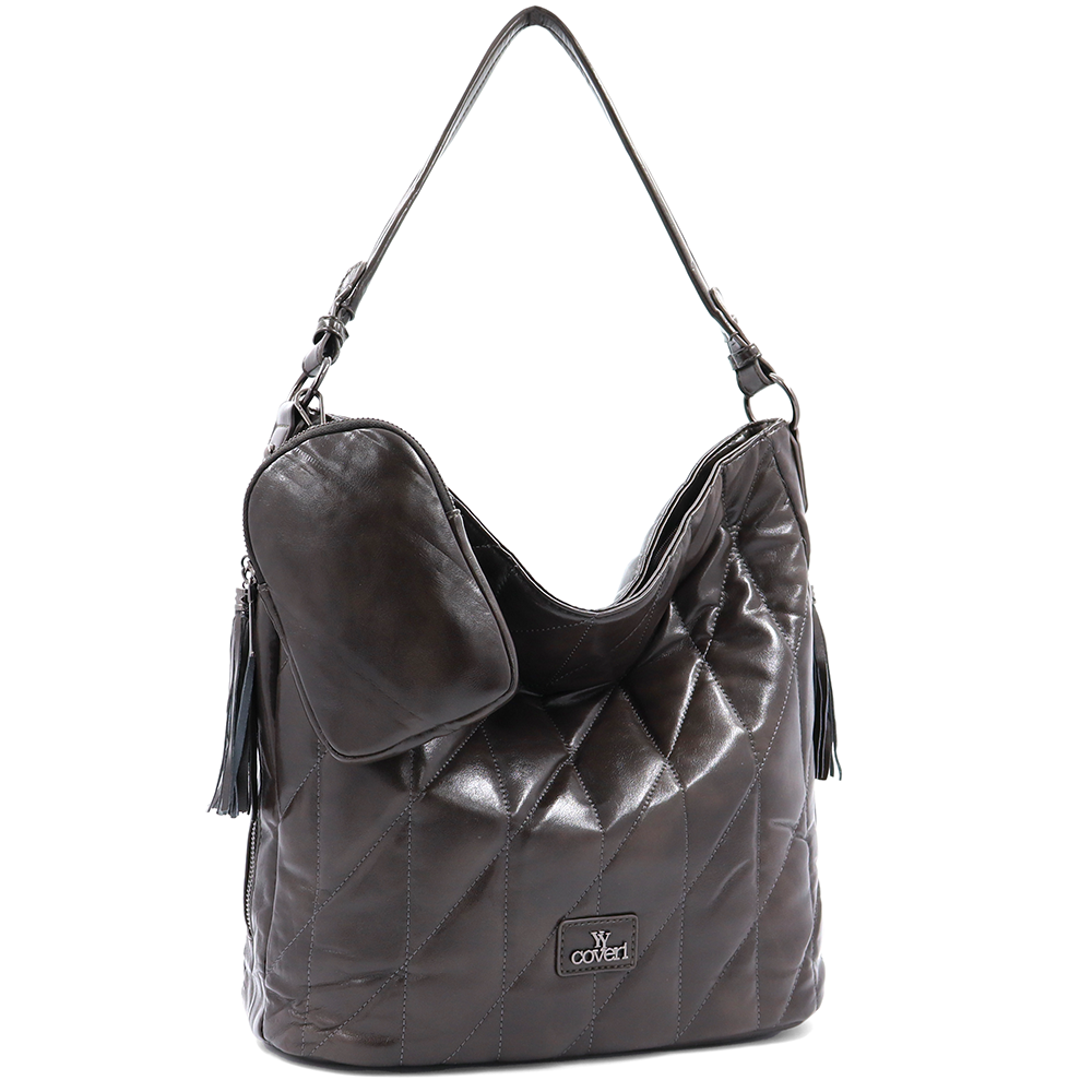 Női steppelt táska típusú táska függő pénztárcával – szürke