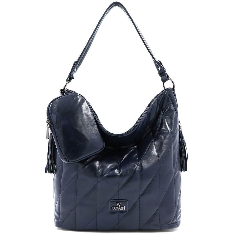 Női steppelt táska típusú táska függő pénztárcával – sötétkék