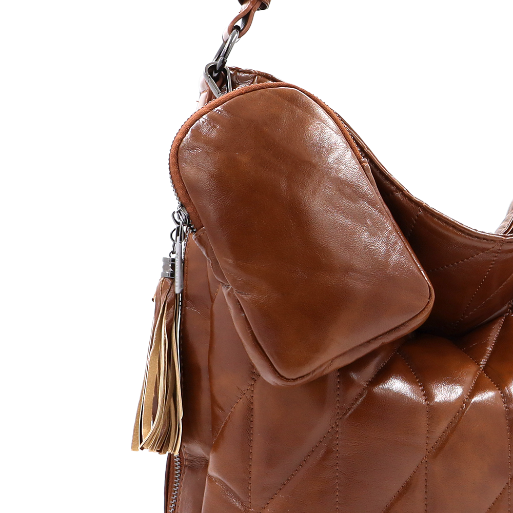 Női steppelt táska típusú táska függő pénztárcával – téglabarna