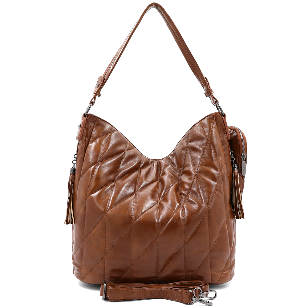 Női steppelt táska típusú táska függő pénztárcával – téglabarna