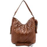 Női steppelt táska típusú táska függő pénztárcával – téglabarna