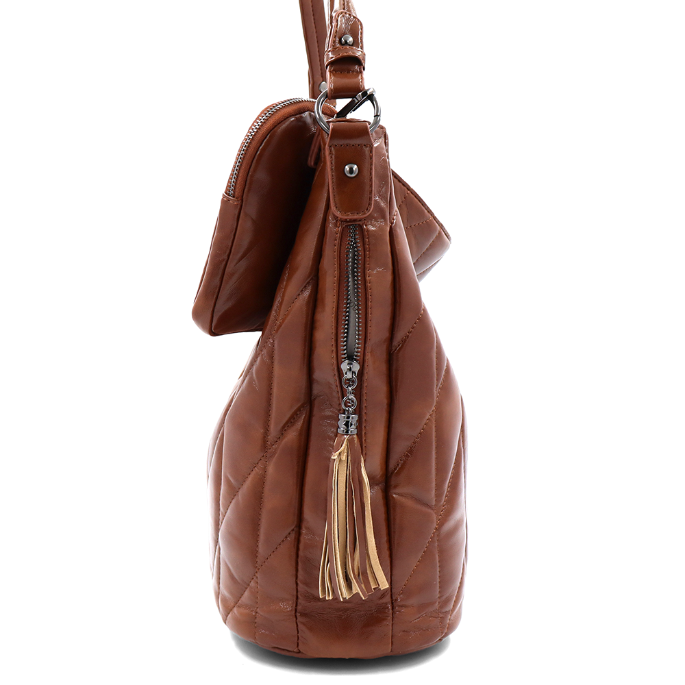 Női steppelt táska típusú táska függő pénztárcával – téglabarna