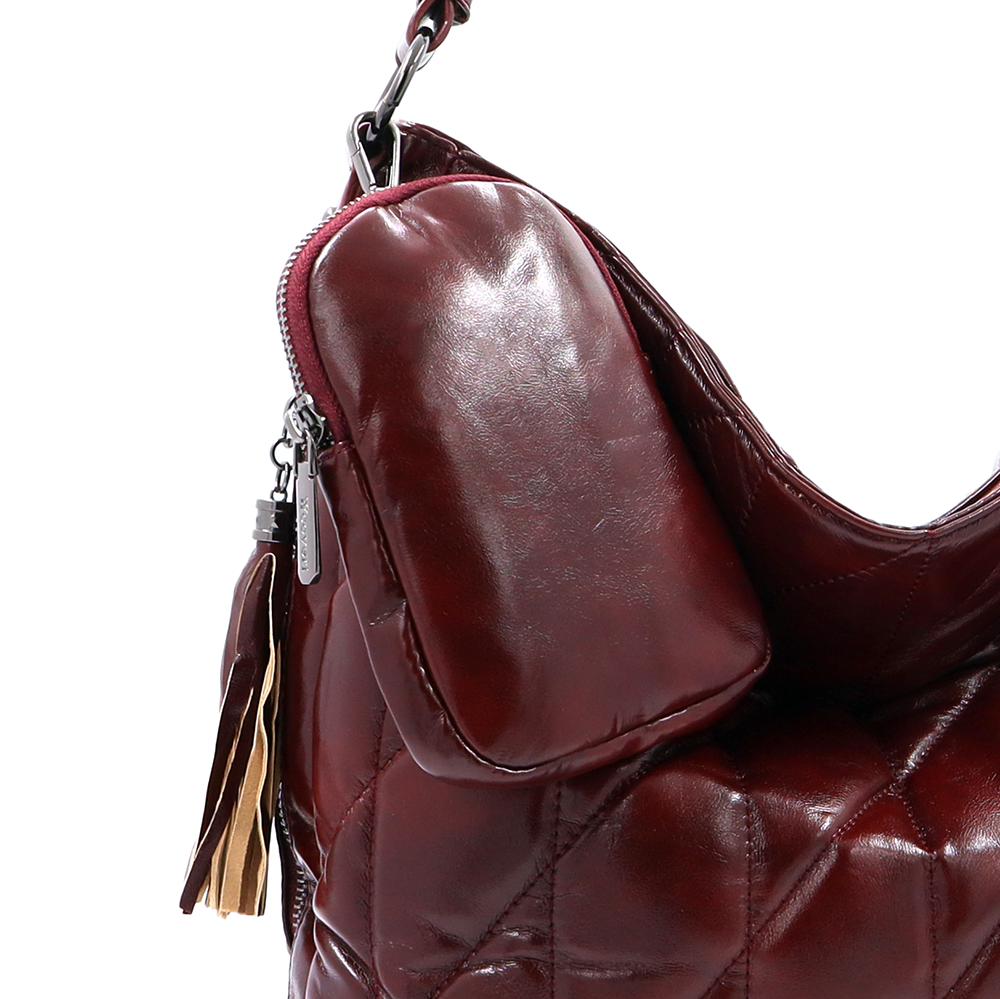 Női steppelt táska típusú táska függő pénztárcával – bordó