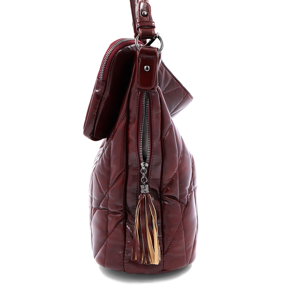 Női steppelt táska típusú táska függő pénztárcával – bordó