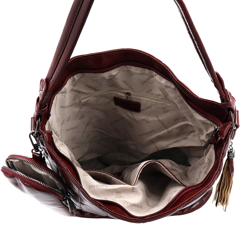 Női steppelt táska típusú táska függő pénztárcával – bordó