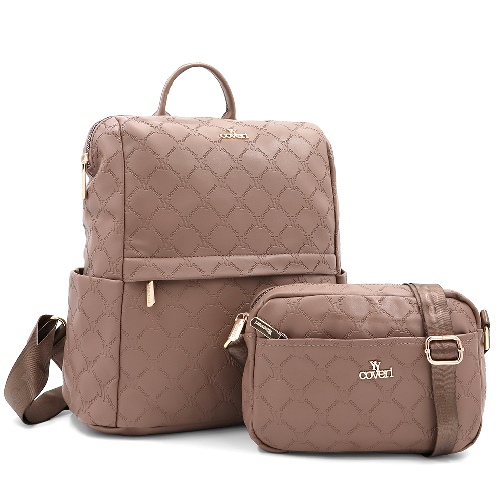 SZETT – Hátizsák + kis női táska – világosbarna