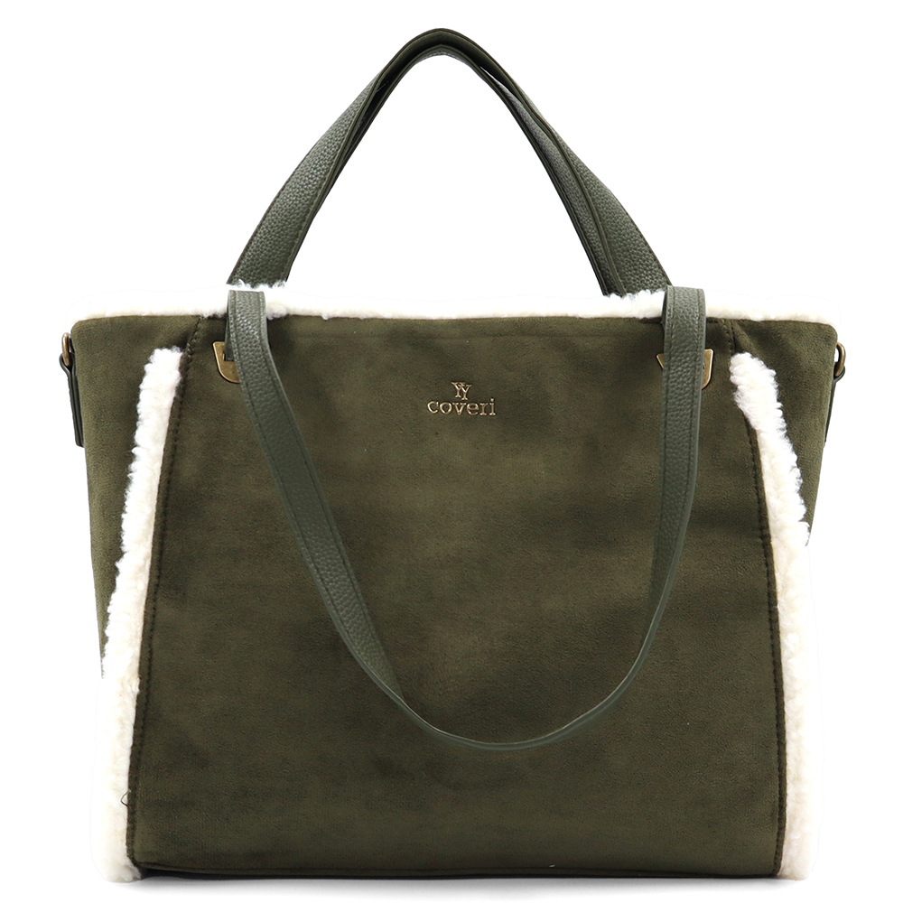 Női táska plüssel és kétféle pánttal – zöld