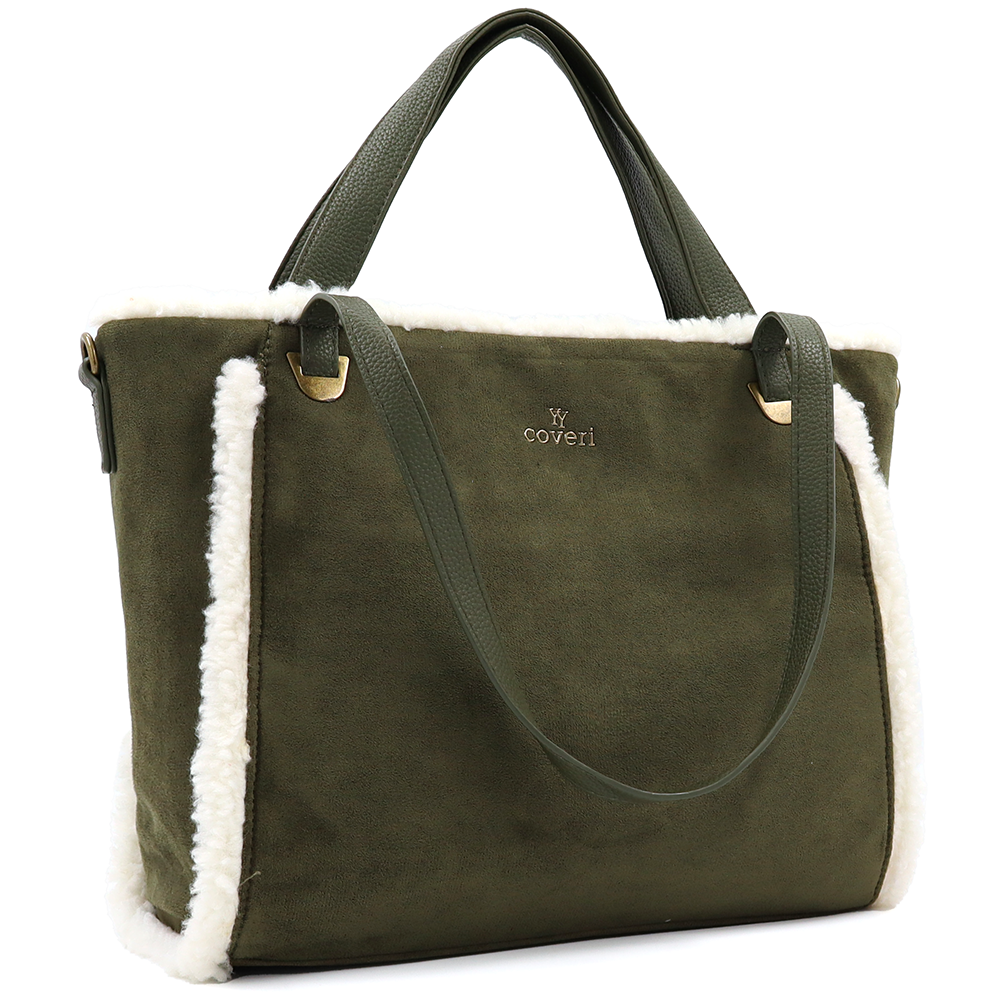 Női táska plüssel és kétféle pánttal – zöld