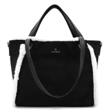 Női táska plüssel és kétféle pánttal – fekete