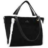 Női táska plüssel és kétféle pánttal – fekete