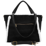 Női táska plüssel és kétféle pánttal – fekete