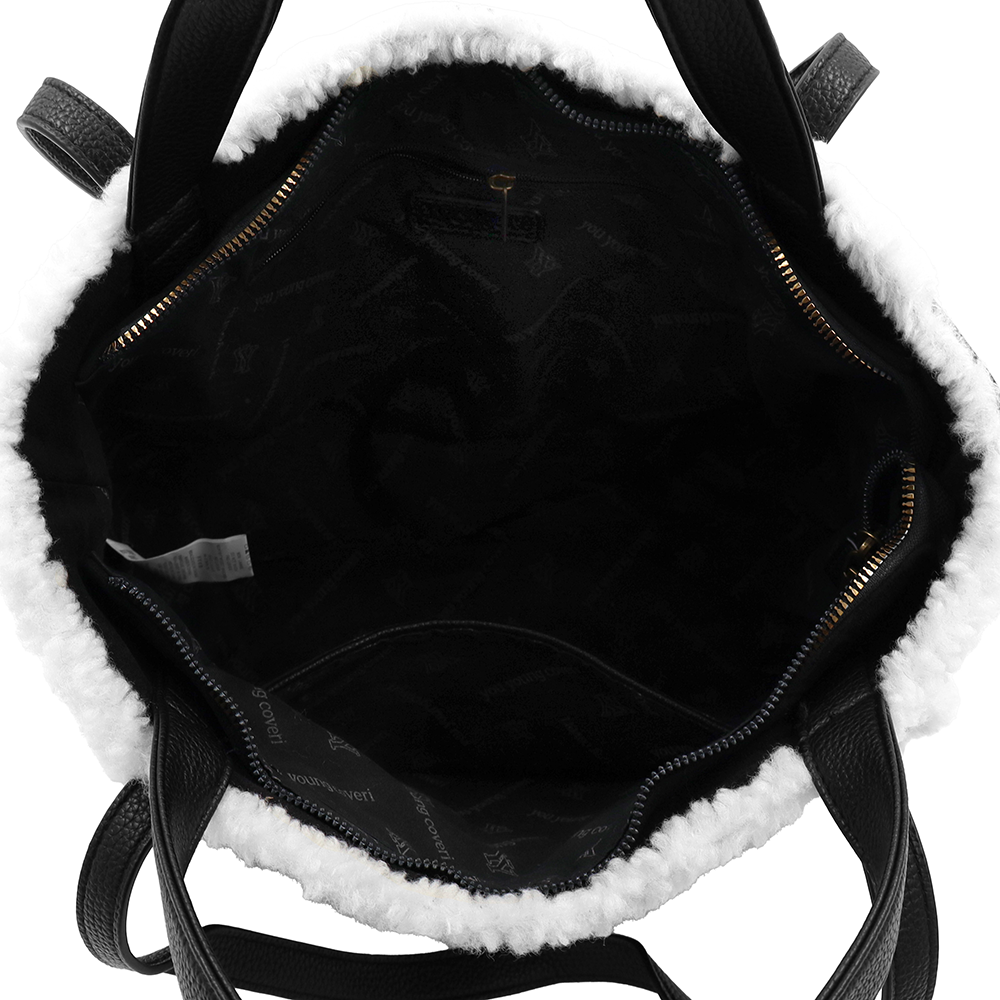 Női táska plüssel és kétféle pánttal – fekete