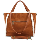 Női táska plüssel és kétféle pánttal – téglabarna