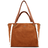 Női táska plüssel és kétféle pánttal – téglabarna