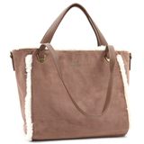 Női táska plüssel és kétféle pánttal – világosbarna