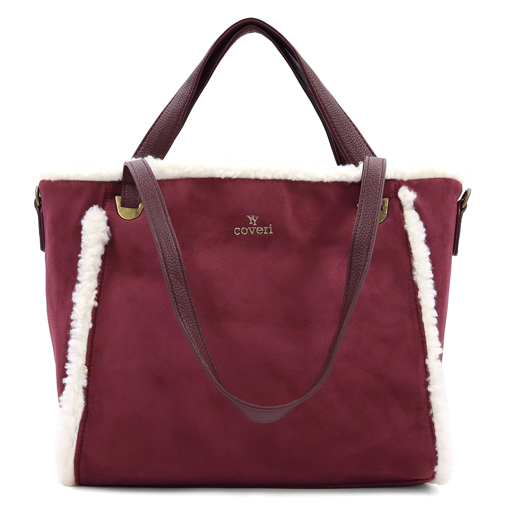 Női táska plüssel és kétféle pánttal – bordó