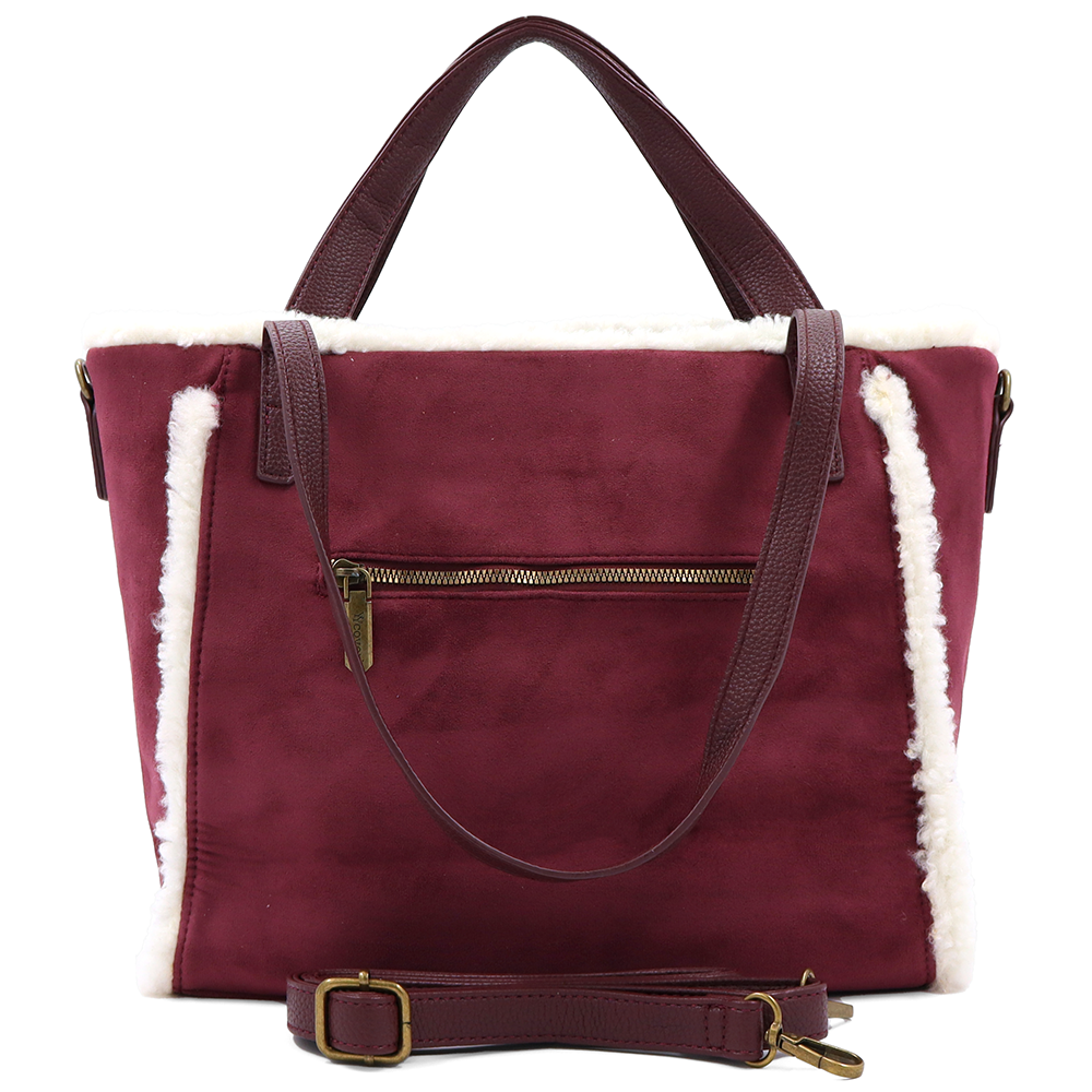 Női táska plüssel és kétféle pánttal – bordó