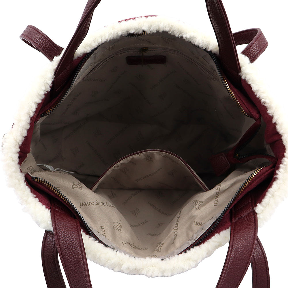 Női táska plüssel és kétféle pánttal – bordó