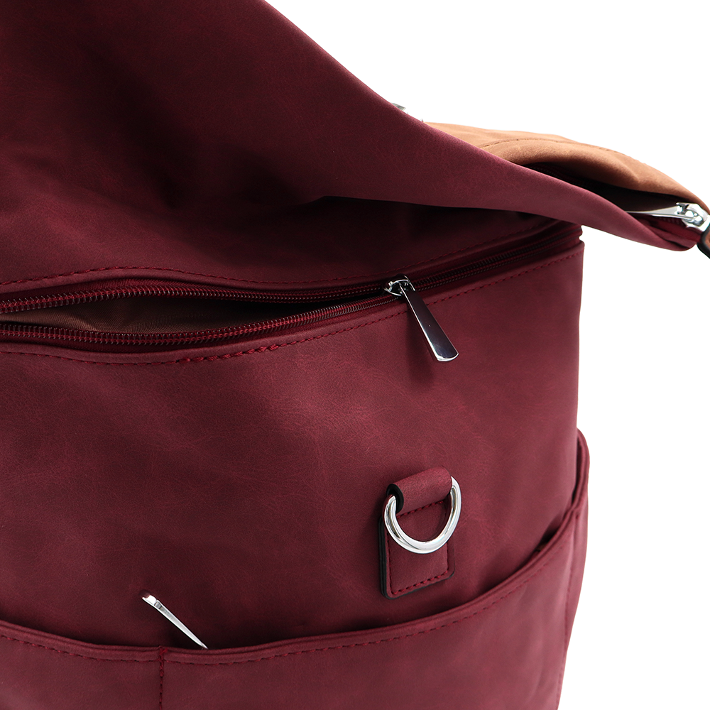 2 az 1-ben – Női hátizsák és táska sok zsebbel – bordó