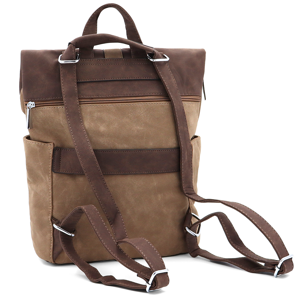 2 az 1-ben – Női hátizsák és táska sok zsebbel – világosbarna