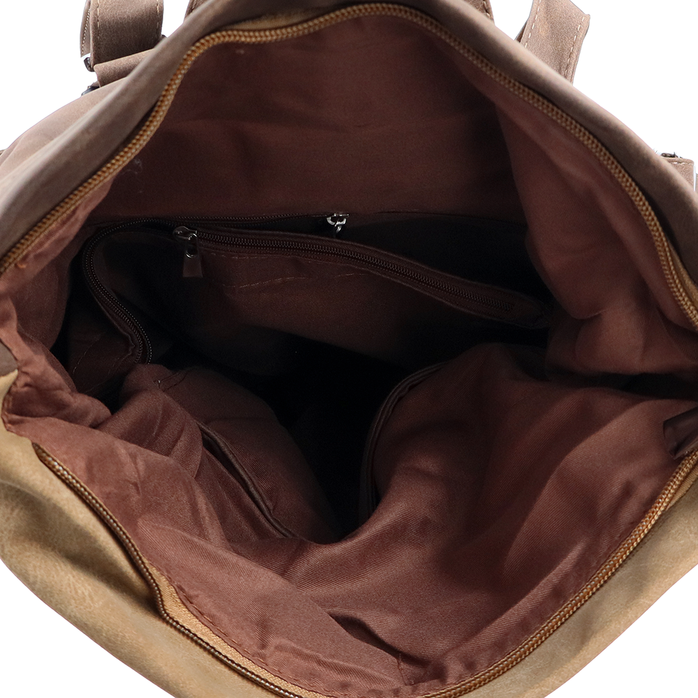 2 az 1-ben – Női hátizsák és táska sok zsebbel – világosbarna