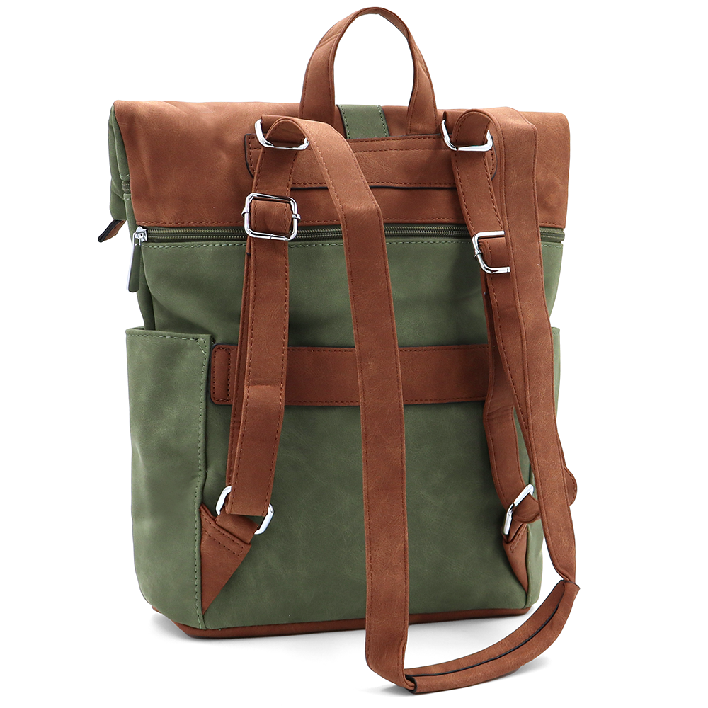 2 az 1-ben – Női hátizsák és táska sok zsebbel – zöld