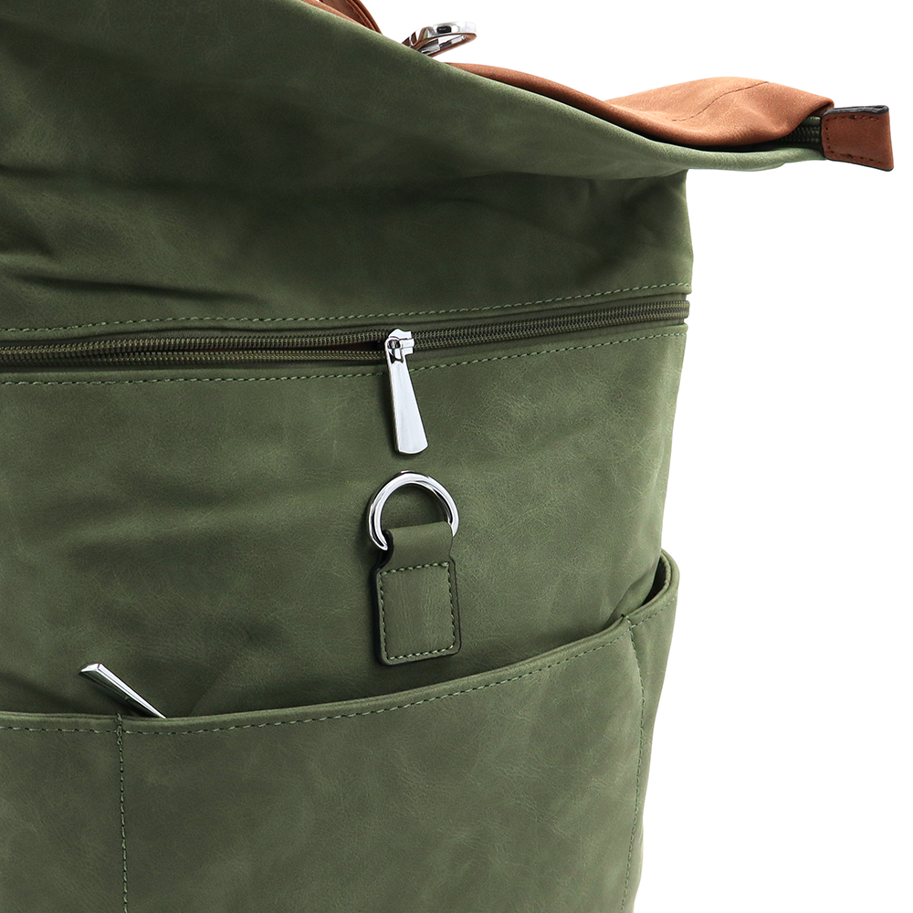 2 az 1-ben – Női hátizsák és táska sok zsebbel – zöld