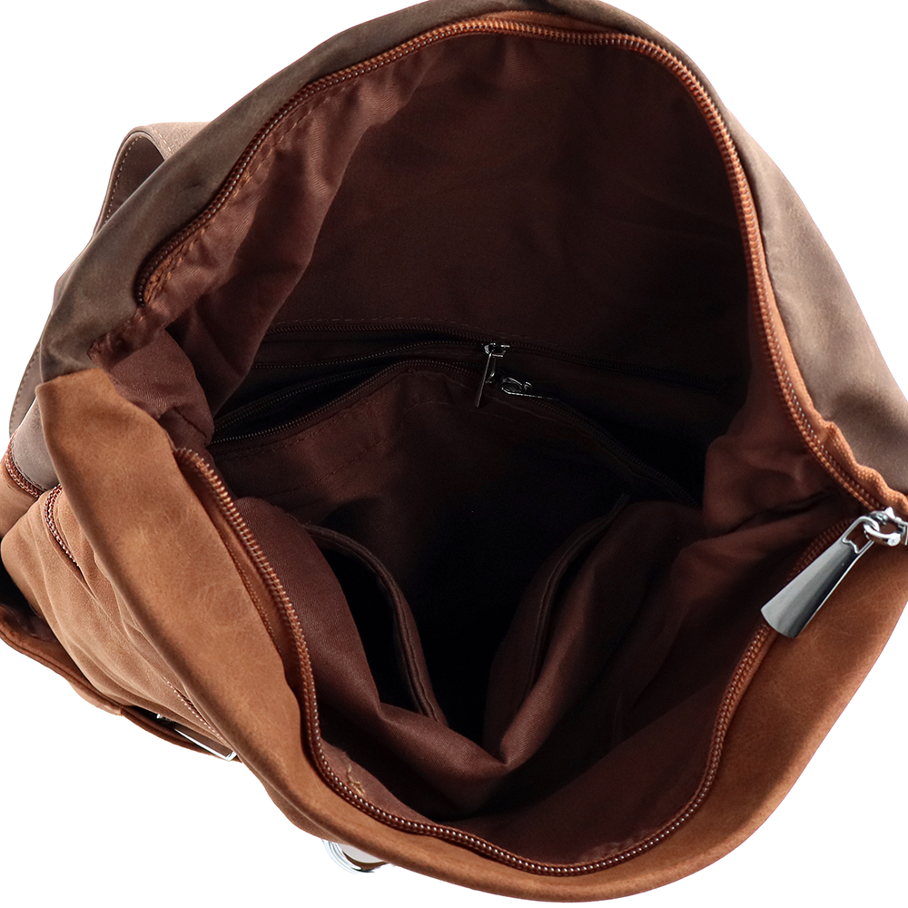 2 az 1-ben – Női hátizsák és táska sok zsebbel – téglabarna