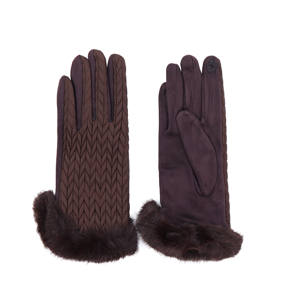 Női kesztyű műszőrmével – barna