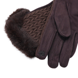 Női kesztyű műszőrmével – barna