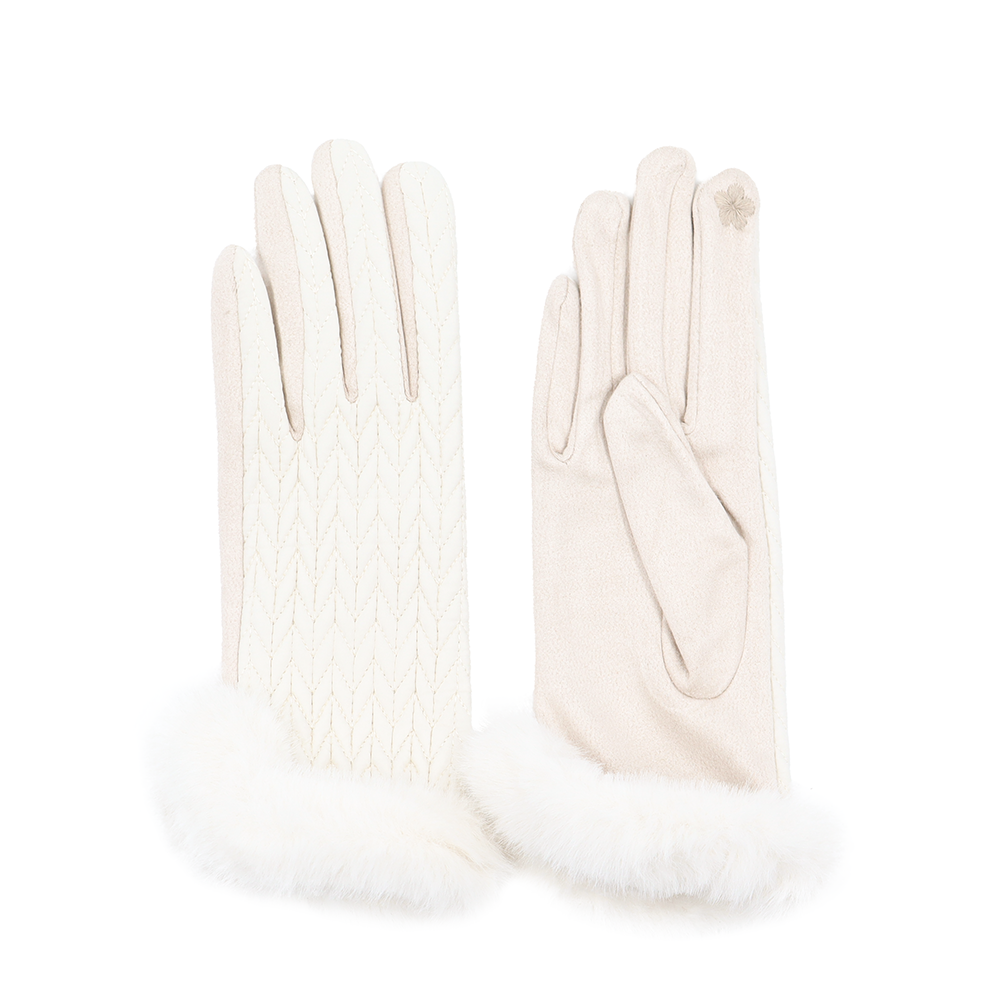 Női kesztyű műszőrmével – bézs