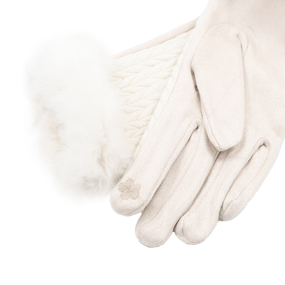 Női kesztyű műszőrmével – bézs