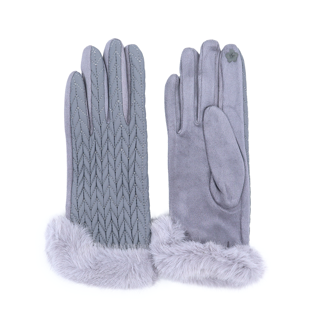 Női kesztyű műszőrmével – szürke