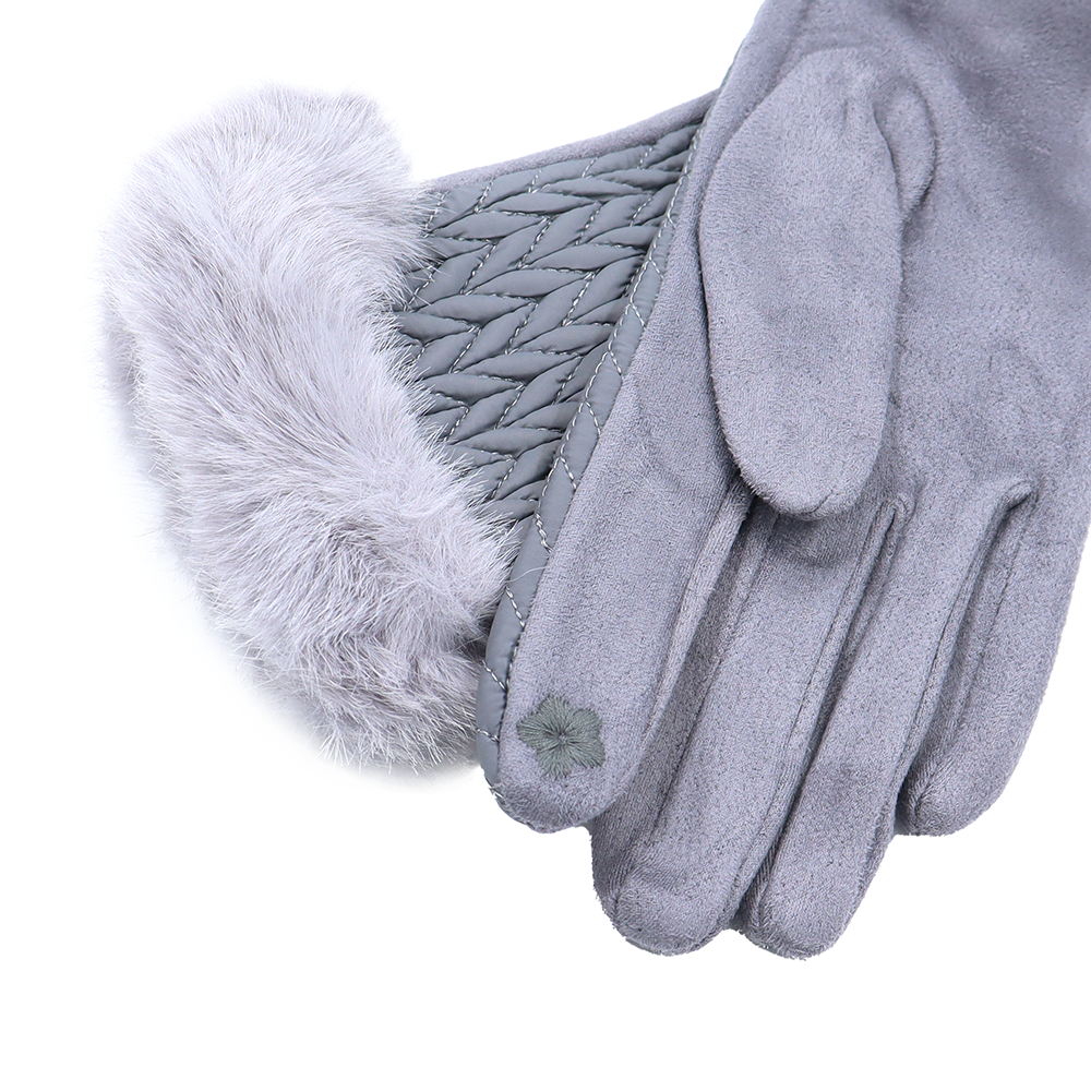 Női kesztyű műszőrmével – szürke