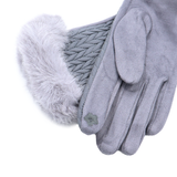 Női kesztyű műszőrmével – szürke
