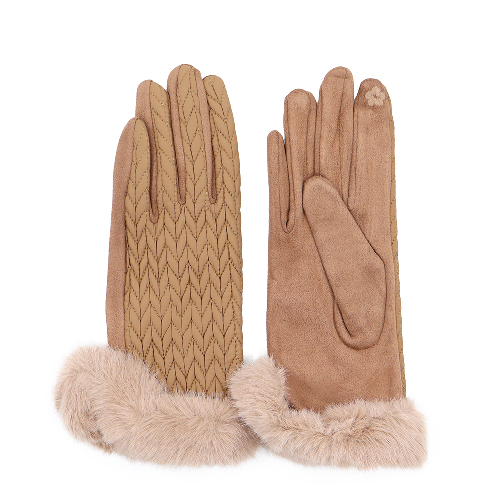 Női kesztyű műszőrmével – téglabarna