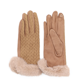 Női kesztyű műszőrmével – téglabarna