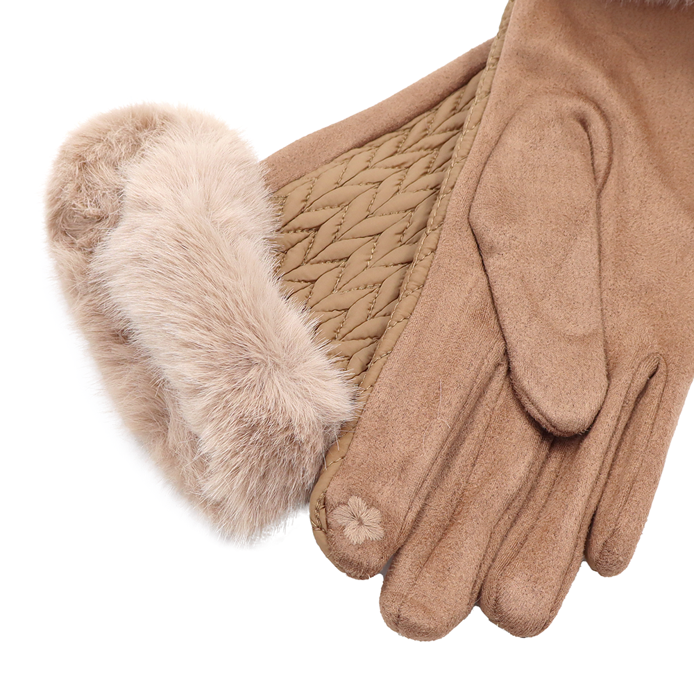 Női kesztyű műszőrmével – téglabarna