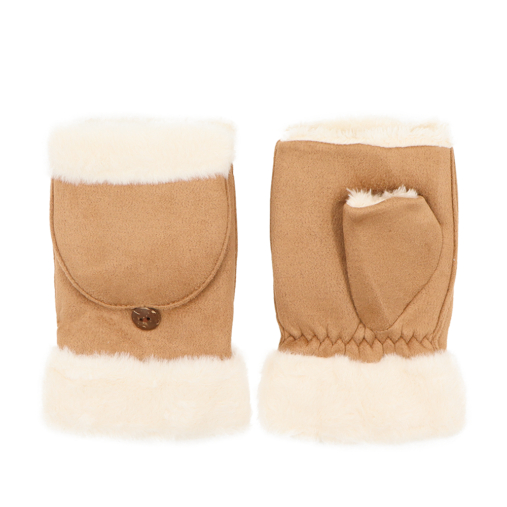 Téli, ujjatlan kesztyű lehajtható fedéllel – téglabarna