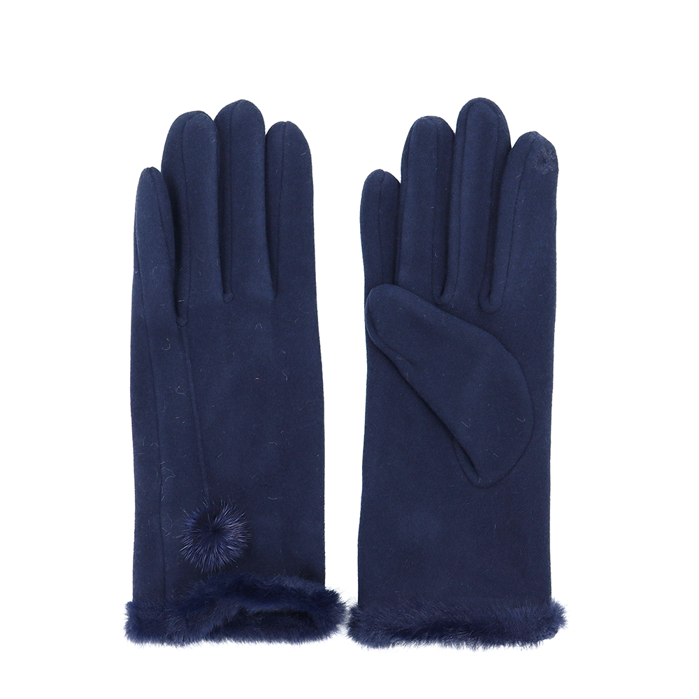 Elegáns női kesztyű műszőrmével – sötétkék