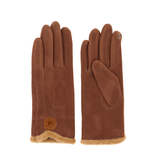 Elegáns női kesztyű műszőrmével – téglabarna