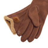 Elegáns női kesztyű műszőrmével – téglabarna