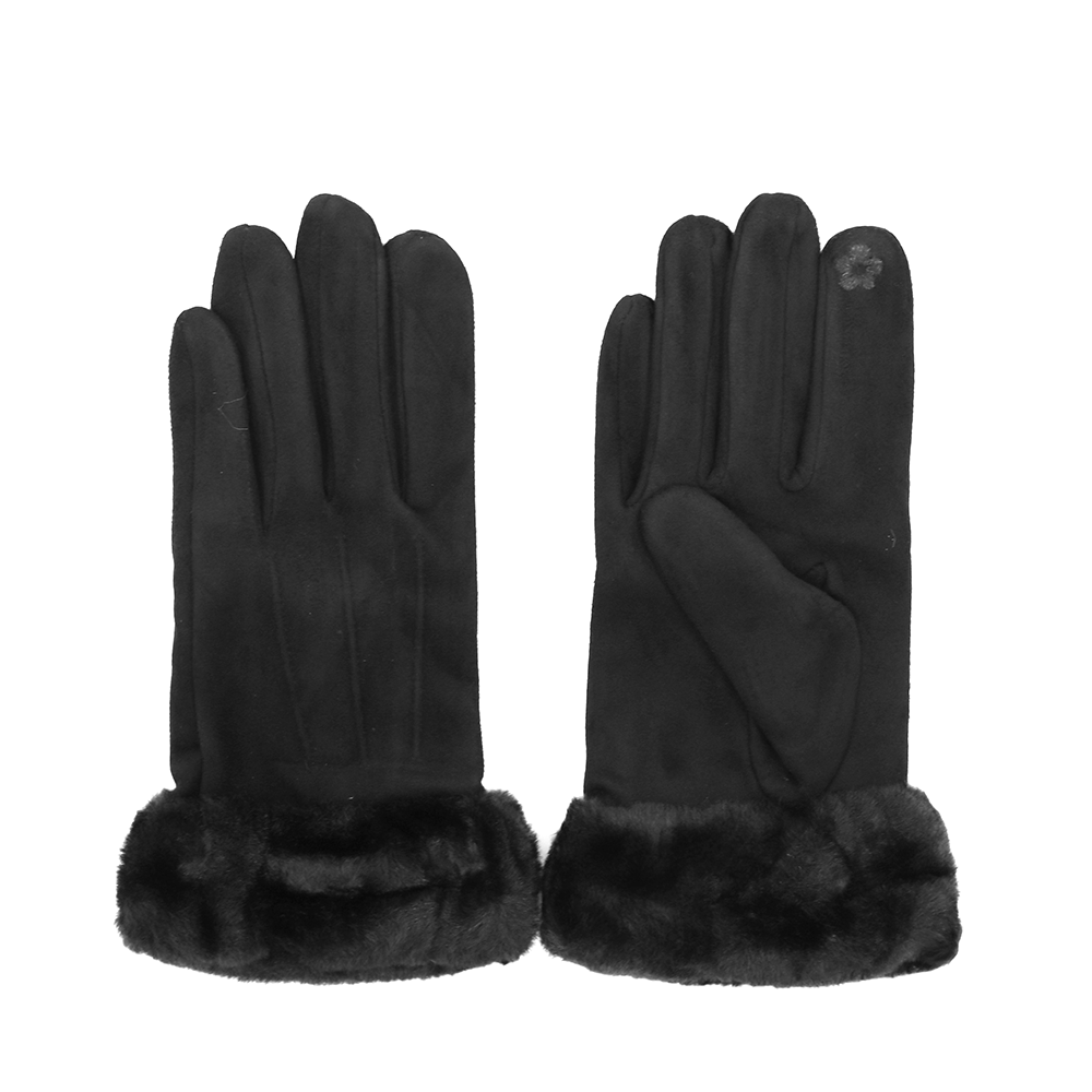 Női kesztyű műszőrme szegéllyel – fekete