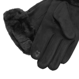 Női kesztyű műszőrme szegéllyel – fekete