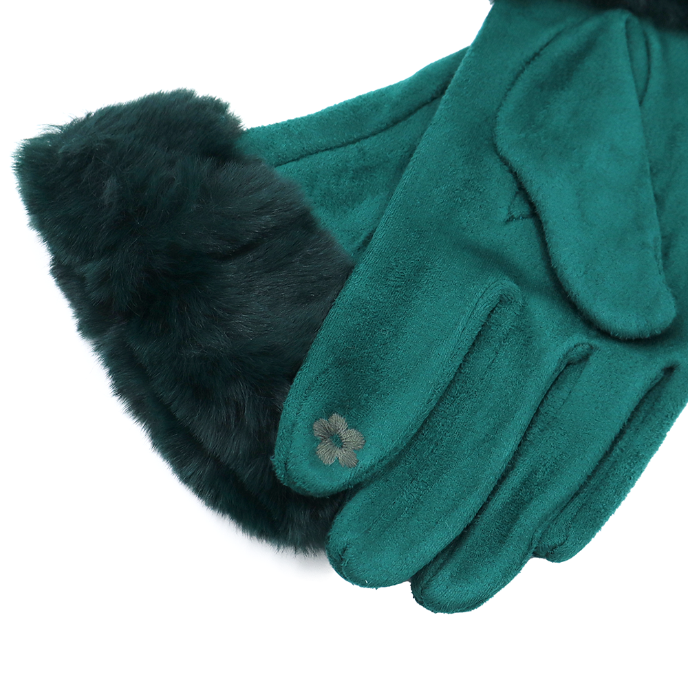 Női kesztyű műszőrme szegéllyel – zöld