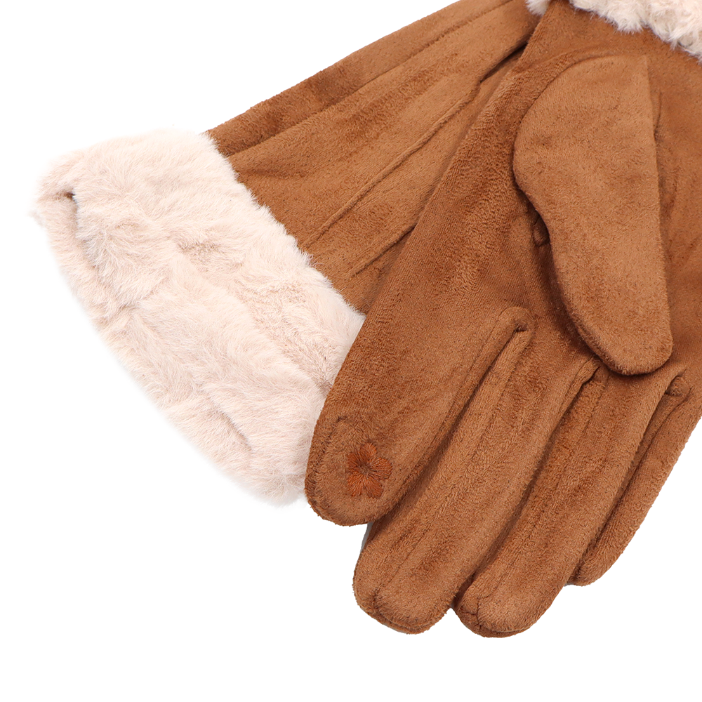 Női kesztyű műszőrme szegéllyel – téglabarna