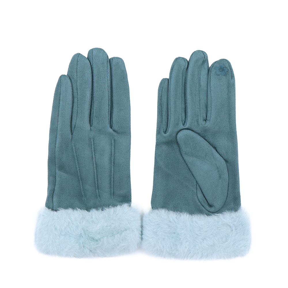 Női kesztyű műszőrme szegéllyel – kék