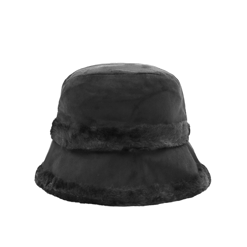 Női téli cloche sapka műszőrmével – fekete
