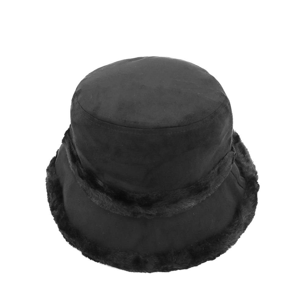 Női téli cloche sapka műszőrmével – fekete